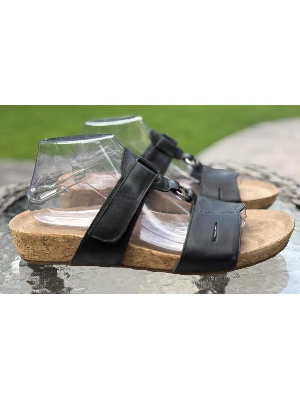 Walking‎ Cradles Women Sandals Sz 11 Black Leather Slides Comfort Straps CUTE